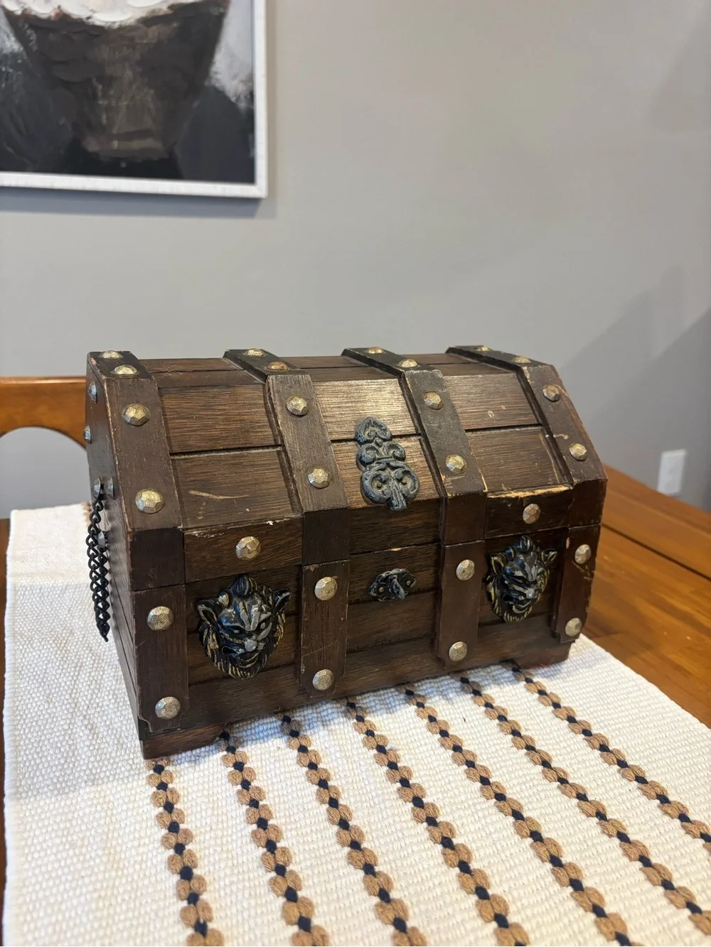 Vintage Lion Treasure Chest Jewelry Box